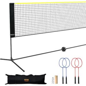 VEVOR Badminton Net, Height Adjustable Volleyball Net, Wide Foldable Pickleball Net, Portable Easy Setup Tennis Net Set with Poles, Stand and Carry Bag, for Kids Backyard Game Indoor Outdoor Use(20 ft)