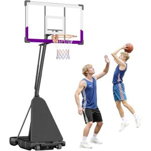 VEVOR Basketball Hoop 44 48 50 54 Inchs, 4.4-10 FT Height Adjustable Basketball Portable Hoop & Goal, Basketballs Hoop Outdoor, PC Backboard for Kids, Adults, Basketball Court, Schools, Parks(48″-Rebound Board)