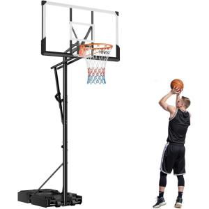 VEVOR Basketball Hoop 44 48 50 54 Inchs, 4.4-10 FT Height Adjustable Basketball Portable Hoop & Goal, Basketballs Hoop Outdoor, PC Backboard for Kids, Adults, Basketball Court, Schools, Parks(44 in-Quickly Adjust)