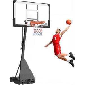 VEVOR Basketball Hoop 44 48 50 54 Inchs, 4.4-10 FT Height Adjustable Basketball Portable Hoop & Goal, Basketballs Hoop Outdoor, PC Backboard for Kids, Adults, Basketball Court, Schools, Parks(54″-Rebound Board)