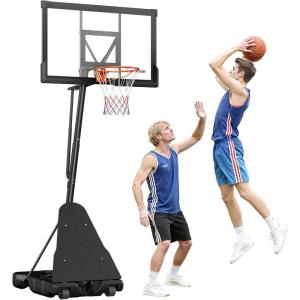 VEVOR Basketball Hoop 44 48 50 54 Inchs, 4.4-10 FT Height Adjustable Basketball Portable Hoop & Goal, Basketballs Hoop Outdoor, PC Backboard for Kids, Adults, Basketball Court, Schools, Parks(50″-Rebound Board)