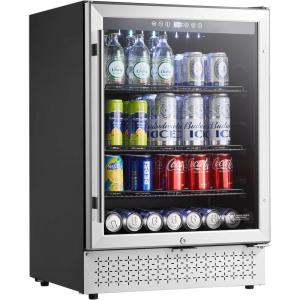 VEVOR Beverage Refrigerator Cooler, 154 Can Beverage Fridge, Mini Fridge with Glass Door, Adjustable Shelves, Digital Temperature Control, Built-in & Freestanding Soda Beer Fridge for Home Office Bar(154 Can)