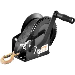 VEVOR Boat Winch,1200 lbs Capacity Hand Boat Trailer Winch Heavy Duty Rope Crank with 23 ft Polyester Strap and Two-Way Ratchet, Manual Operated Hand Crank Winch for Trailer, Boat or ATV Towing(1600 LBS)