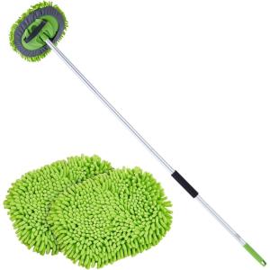 VEVOR Car Wash Brush, 62-Inch Extendable Car Washing Brush with Long Handle, Soft Chenille Fiber Car Wash Mop Mitt, 180° Rotatable Car Cleaning Brush with 1 Replacement Mop for Car, RV, Window, Floor(Soft Chenille Fiber head)