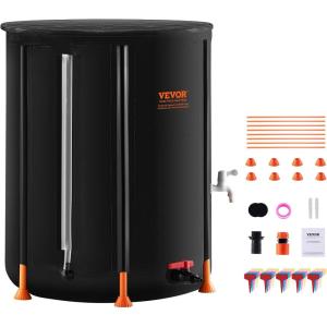VEVOR Collapsible Rain Barrel, 66 Gallon/250 L Portable Rain Water Collection Barrel, PVC Rainwater Collection System with Spigots and Overflow Kit, Water Barrel for Garden Water Catcher(Black)