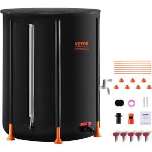 VEVOR Collapsible Rain Barrel, 66 Gallon/250 L Portable Rain Water Collection Barrel, PVC Rainwater Collection System with Spigots and Overflow Kit, Water Barrel for Garden Water Catcher(New Black)