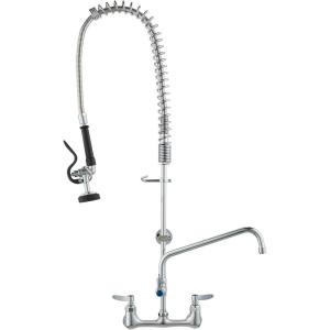 VEVOR Commercial Faucet with Pre-Rinse Sprayer, 44″ Height, 8″ Center, 12″ Swing Spout, Deck Mount Kitchen Sink Faucet, Brass Constructed Device with Pull Down Spray, for 1/2/3 Compartment Sink(36inch)