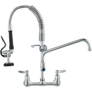 VEVOR Commercial Faucet with Pre-Rinse Sprayer, 44″ Height, 8″ Center, 12″ Swing Spout, Deck Mount Kitchen Sink Faucet, Brass Constructed Device with Pull Down Spray, for 1/2/3 Compartment Sink(21inch)