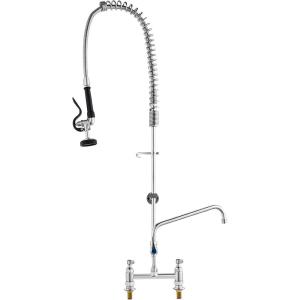 VEVOR Commercial Faucet with Pre-Rinse Sprayer, 44″ Height, 8″ Center, 12″ Swing Spout, Deck Mount Kitchen Sink Faucet, Brass Constructed Device with Pull Down Spray, for 1/2/3 Compartment Sink(44inch)