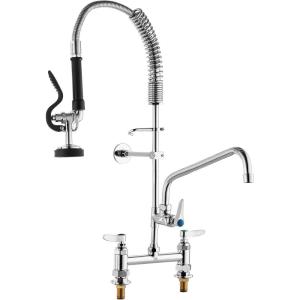 VEVOR Commercial Faucet with Pre-Rinse Sprayer, 44″ Height, 8″ Center, 12″ Swing Spout, Deck Mount Kitchen Sink Faucet, Brass Constructed Device with Pull Down Spray, for 1/2/3 Compartment Sink(26inch)