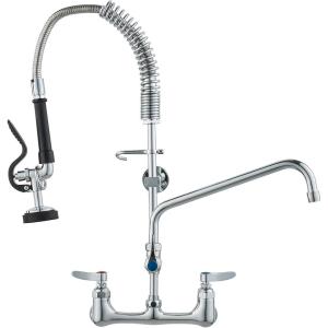 VEVOR Commercial Faucet with Pre-Rinse Sprayer, 44″ Height, 8″ Center, 12″ Swing Spout, Deck Mount Kitchen Sink Faucet, Brass Constructed Device with Pull Down Spray, for 1/2/3 Compartment Sink(25inch)