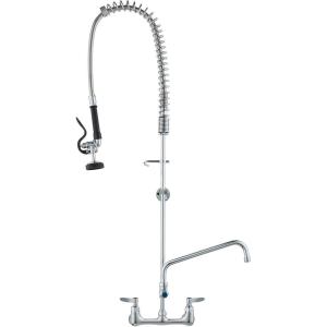 VEVOR Commercial Faucet with Pre-Rinse Sprayer, 44″ Height, 8″ Center, 12″ Swing Spout, Deck Mount Kitchen Sink Faucet, Brass Constructed Device with Pull Down Spray, for 1/2/3 Compartment Sink(47inch)