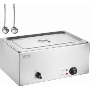 VEVOR Commercial Food Warmer, 1 Pan 24QT Electric Steam Table, 1200W Professional Countertop Stainless Steel Buffet Bain Marie with 86-185°F Temp Control for Catering and Restaurants, Silver