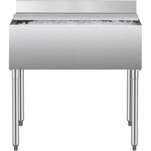 VEVOR Commercial Ice Bin, Underbar Ice Bin, Stainless Steel Ice Chest with Sliding Lid, Bottle Holders, Adjustable Bullet Feet, Cooler Cart Cocktail Unit for Bar Restaurant Pub(35.9 x 19 x 37 inch)