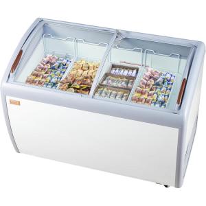 VEVOR Commercial Ice Cream Display Case, 12.8 Cu.ft Chest Freezer, Mobile Glass Top Deep Freezer, Restaurant Gelato Dipping Cabinet with 4 Wire Baskets, 2 Sliding Glass Doosr, Locking Casters, White(12.8 Cu.ft)