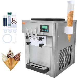 VEVOR Commercial Ice Cream Machine, 21 QT/H Yield, 1800W 3-Flavor Countertop Soft Serve Ice Cream Maker, 2 x 4L Hopper 2 x 1.8L Cylinder, LCD Panel Auto Clean Pre-cooling, for Restaurant Snack Bar
