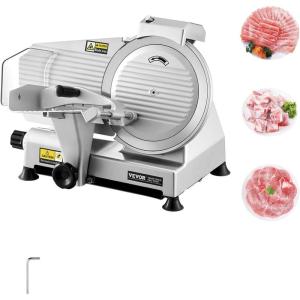 VEVOR Commercial Meat Slicer, 10 inch Electric Food Slicer, 240W Frozen Meat Deli Slicer, Premium Chromium-plated Steel Blade Semi-Auto Meat Slicer For Commercial and Home use(10IN-180W)