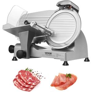 VEVOR Commercial Meat Slicer, 10 inch Electric Food Slicer, 240W Frozen Meat Deli Slicer, Premium Chromium-plated Steel Blade Semi-Auto Meat Slicer For Commercial and Home use(10IN-340W)