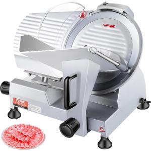 VEVOR Commercial Meat Slicer, 10 inch Electric Food Slicer, 240W Frozen Meat Deli Slicer, Premium Chromium-plated Steel Blade Semi-Auto Meat Slicer For Commercial and Home use(10IN-240W)