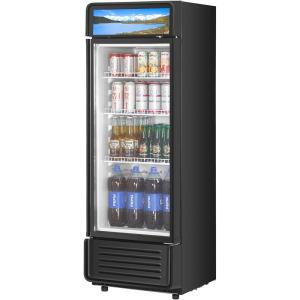 VEVOR Commercial Merchandiser Refrigerator, 11.47 CU.FT Glass Door Display Refrigerator, Upright Beverage Refrigerator Cooler Merchandiser with 4 Adjustable Shelves, Casters, Soft LED Light, Black(6.9 cu.ft)