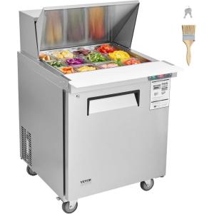 VEVOR Commercial Refrigerator, 48″ Worktop Undercounter Refrigerator, 12.85 Cu. Ft Thick Stainless Steel Refrigerated Food Prep Station, 2 Door Worktop Fridge with lock for Restaurant, Bar, Diner(28″W with 12 Pans)