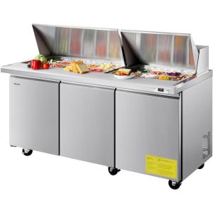 VEVOR Commercial Refrigerator, 48″ Worktop Undercounter Refrigerator, 12.85 Cu. Ft Thick Stainless Steel Refrigerated Food Prep Station, 2 Door Worktop Fridge with lock for Restaurant, Bar, Diner(72″W with 30 Pans)