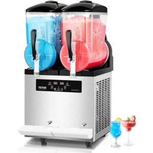VEVOR Commercial Slushy Machine, 12Lx2 Double Tank Frozen Drink Machine, 96 Cups Stainless Steel Margarita Smoothie Frozen Drink Maker, Slushie Machine for Home Party Restaurants Cafe Bars(24L)