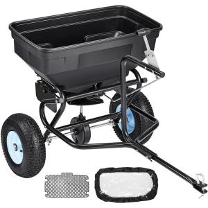 VEVOR Compost Spreader, 24.4-25.6″ Height Adjustable Handle, 24″ Wide, Lawn and Garden Peat Moss Roller with Side Latches, Powder Coated Steel Mesh Basket for Spreading Manure, Topsoil, Black(White Hubs + Black Components)