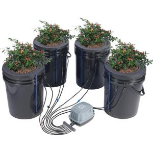 VEVOR DWC Hydroponic System, 5 Gallon 5 Buckets, Deep Water Culture Growing Bucket, Hydroponics Grow Kit with Pump, Air Stone and Connected Reservoir, for Indoor/Outdoor Leafy Vegetables(4 Buckets+Top Drip Kit)
