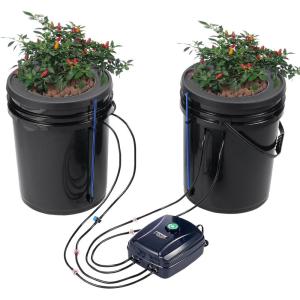VEVOR DWC Hydroponic System, 5 Gallon 5 Buckets, Deep Water Culture Growing Bucket, Hydroponics Grow Kit with Pump, Air Stone and Connected Reservoir, for Indoor/Outdoor Leafy Vegetables(2 Buckets+Top Drip Kit)