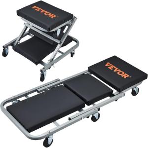 VEVOR Foldable Z Garage Creeper, 40 in, 450 lbs Load Capacity Rolling Folding Mechanic Creeper Stool, with 6 Universal Wheels Padded Seat Steel Frame, Lay Down or Sit Chair for Garage Shop or Home(Black)
