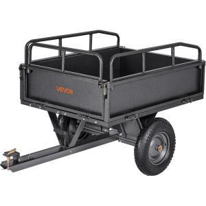 VEVOR Heavy Duty ATV Trailer Steel Dump Cart, 750 lbs 15 Cubic Feet, Garden Utility Trailer Yard Trailers with Removable Sides for Riding Lawn Mower Tractor(500Lbs&10cu.ft)