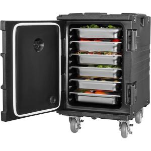 VEVOR Insulated Food Pan Carrier, 81 Qt Hot Box for Catering, Food Box Carrier with Double Buckles, Front Loading Food Warmer with Handles, Stackable End Loader for Restaurant, Canteen(95 Qt & Wheels)