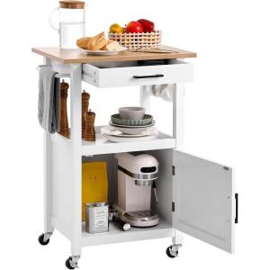 VEVOR Kitchen Island Cart, 45.3×39 inch Rolling Kitchen Table, Mobile Carts with Storage Cabinet and Solid Wood Top, Portable Islands with Wheels, Spice Rack, Towel Rack, Drop Leaf and Drawer, White(17.72″D x 23.23″W x 35.83″H)