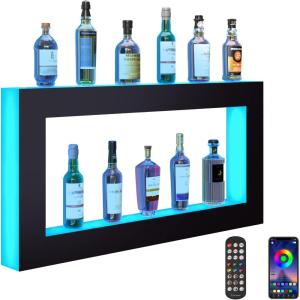 VEVOR LED Lighted Liquor Bottle Display, 3 Tiers 40 Inches, Supports USB, Illuminated Home Bar Shelf with RF Remote & App Control 7 Static Colors 1-4 H Timing, Acrylic Lighted Shelf for 30 Bottles(2 Tiers 48 Inches)