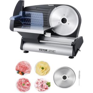 VEVOR Meat Slicer, 7.5 inch Electric Deli Food Slicer, 180W Meat Cutter with two Premium SUS420 Blades, 0-0.6 inch Adjustable Thickness, ETL Certified Food Slicer Machine for Home Use