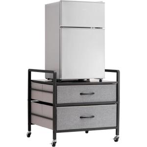 VEVOR Mini Fridge Stand with Storage, 176 lb-Capacity Mini Fridge Table with 2 Drawers & 4 Swivel Wheels, Mobile Mini Fridge Shelf, Black Mini Fridge Organizer for Dorm, Apartment, Office, Bedroom(Grey)