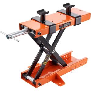 VEVOR Motorcycle Lift, 1100 LBS Motorcycle Lift ATV Scissor Lift Jack with Dolly & Hand Crank, Center Hoist Crank Stand with Wide Deck & Tool Tray for Street Bikes, Cruiser Bikes, Touring Motorcycles(with saddle)