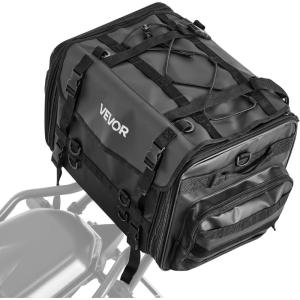 VEVOR Motorcycle Top Case 65L, Universal Aluminum Alloy Motorbike Tail Box with Leather Lining, Waterproof Detachable Motorcycle Top Box with Lock & Back Cushion, Fit for 99% of Motorcycle Frames(40-60 L)