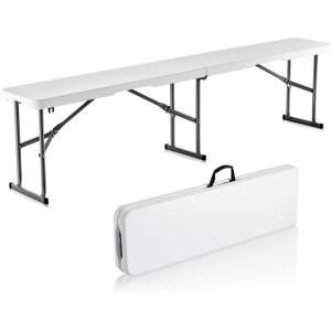 VEVOR Plastic Folding Bench, 6ft Portable Folding Bench, Smooth High Density Polyethylene Waterproof Outdoor Bench, Picnic Camping Table with Handle for Garden Soccer Playtime, White (1 Pack)(White)