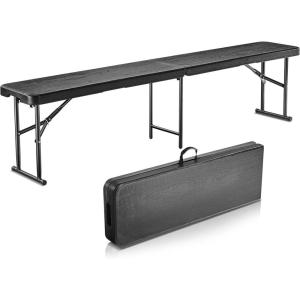 VEVOR Plastic Folding Bench, 6ft Portable Folding Bench, Smooth High Density Polyethylene Waterproof Outdoor Bench, Picnic Camping Table with Handle for Garden Soccer Playtime, White (1 Pack)(Black)