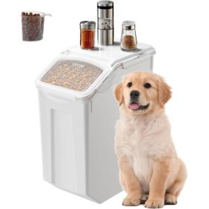 VEVOR Rice Storage Container, 4.5Gallon/20L x2 Capacity Large Dog Food Dispenser Bin, Kitchen Ingredient Grain Cereal Flour Bin, Pet food Containers with Wheels, 2 Measuring Cups, Airtight Lid, 2 Pack(4.5 Gallon*1)