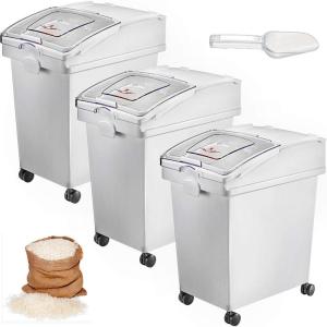 VEVOR Rice Storage Container, 4.5Gallon/20L x2 Capacity Large Dog Food Dispenser Bin, Kitchen Ingredient Grain Cereal Flour Bin, Pet food Containers with Wheels, 2 Measuring Cups, Airtight Lid, 2 Pack(5.2 Gallon*3)