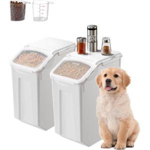 VEVOR Rice Storage Container, 4.5Gallon/20L x2 Capacity Large Dog Food Dispenser Bin, Kitchen Ingredient Grain Cereal Flour Bin, Pet food Containers with Wheels, 2 Measuring Cups, Airtight Lid, 2 Pack(4.5 Gallon*2)