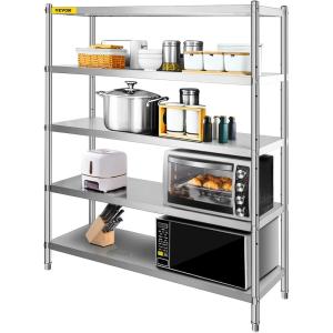 VEVOR Storage Shelf, 5-Tier Storage Shelving Unit, Stainless Steel Garage Shelf, Heavy Duty Storage Shelving, 1650 Lbs Total Capacity with Adjustable Height(5Tier 71x18x71″)