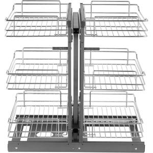 VEVOR Swing Left Blind Corner Cabinet, Pull Out Organizer for 36 inch Width Blind Cabinet, 2 Tier Height Adjustable Swing Tray, Soft Close Kitchen Cloud Blind Organizer, Left Open(3 Tier)