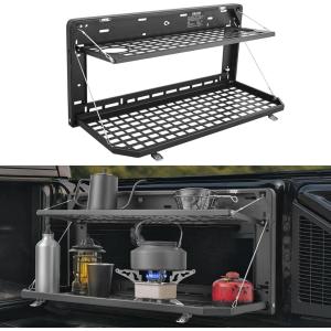VEVOR Tailgate Table, for 2007-2024 Jeep Wrangler JL, 100 lbs, Carbon Steel Foldable Molle Panel Double-Layer Drop Down Table, Rear Cargo Storage Rack Shelf Luggage Holder Carrier Camping(Jeep JL(2007-2024))