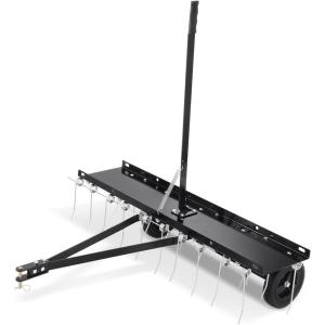 VEVOR Tow Behind Dethatcher, 60-inch Tow Dethatcher with 32 Steel Tines, 3-Point Lawn Dethatcher Rake with Attachments for Tractor, Landscape Rake for Garden, Farm, Grass(40″Tow Dethatcher)