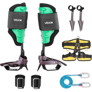 VEVOR Tree Climbing Spikes Set, 1 Pair Height-Adjustable Climbing Spurs with Security Harness and Utility Rope, 350lbs Load Capacity Tree Climbing Gear, Arborist Equipment for Climbers, Fruit Picking(Green)