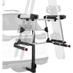 VEVOR Universal Car Roof Rack – Fit Most Crossbars, Carry up to 6 Pairs of Skis or 4 Snowboards, Aluminum Snowboard Ski Rack with Lock & Rubber Padding(Rear Rack (Fold-4))
